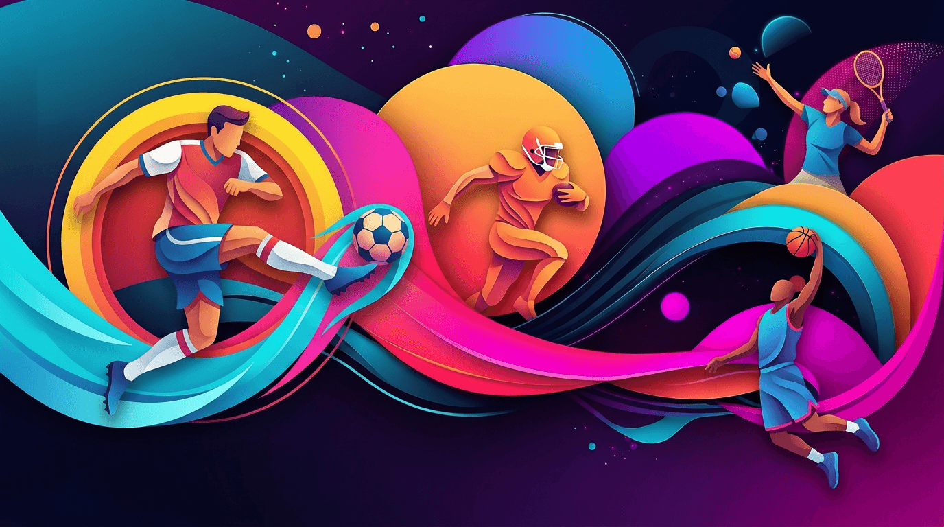 Football, gridiron, basketball and tennis athletes in motion